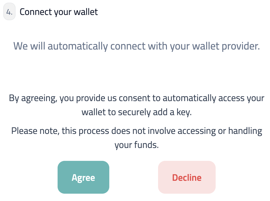 Consent screen for allowing the extension to connect to your wallet with agree and decline buttons